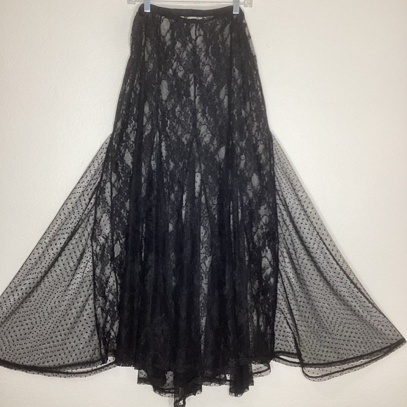 Vintage Black Lace Gored Maxi Skirt Grunge Whimsigoth L - Picture 4 of 8